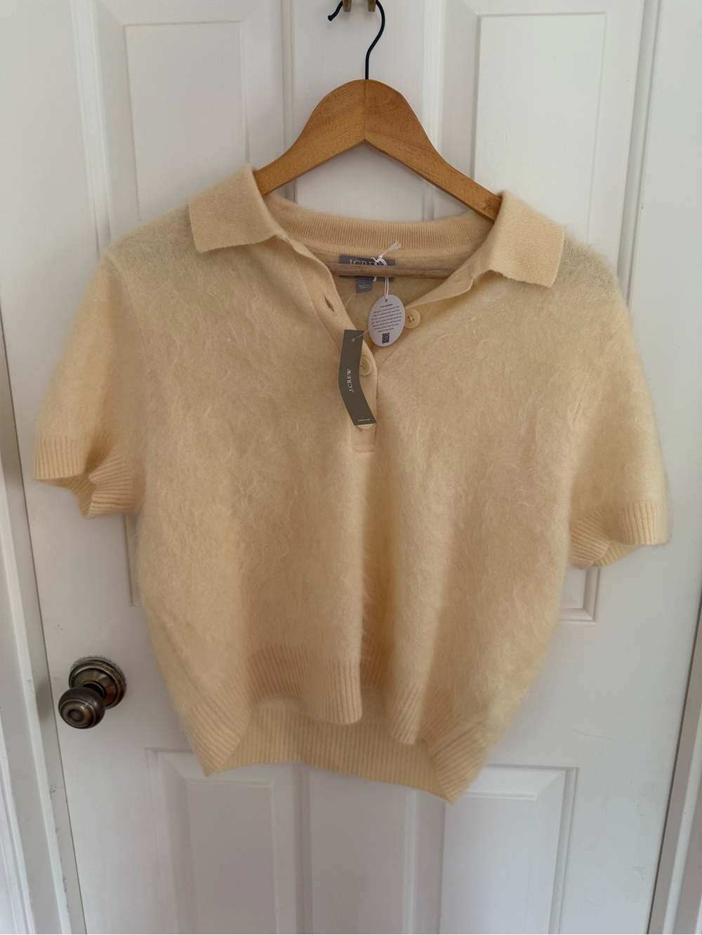 NWT J. Crew Pale Butter Yellow Cashmere Polo